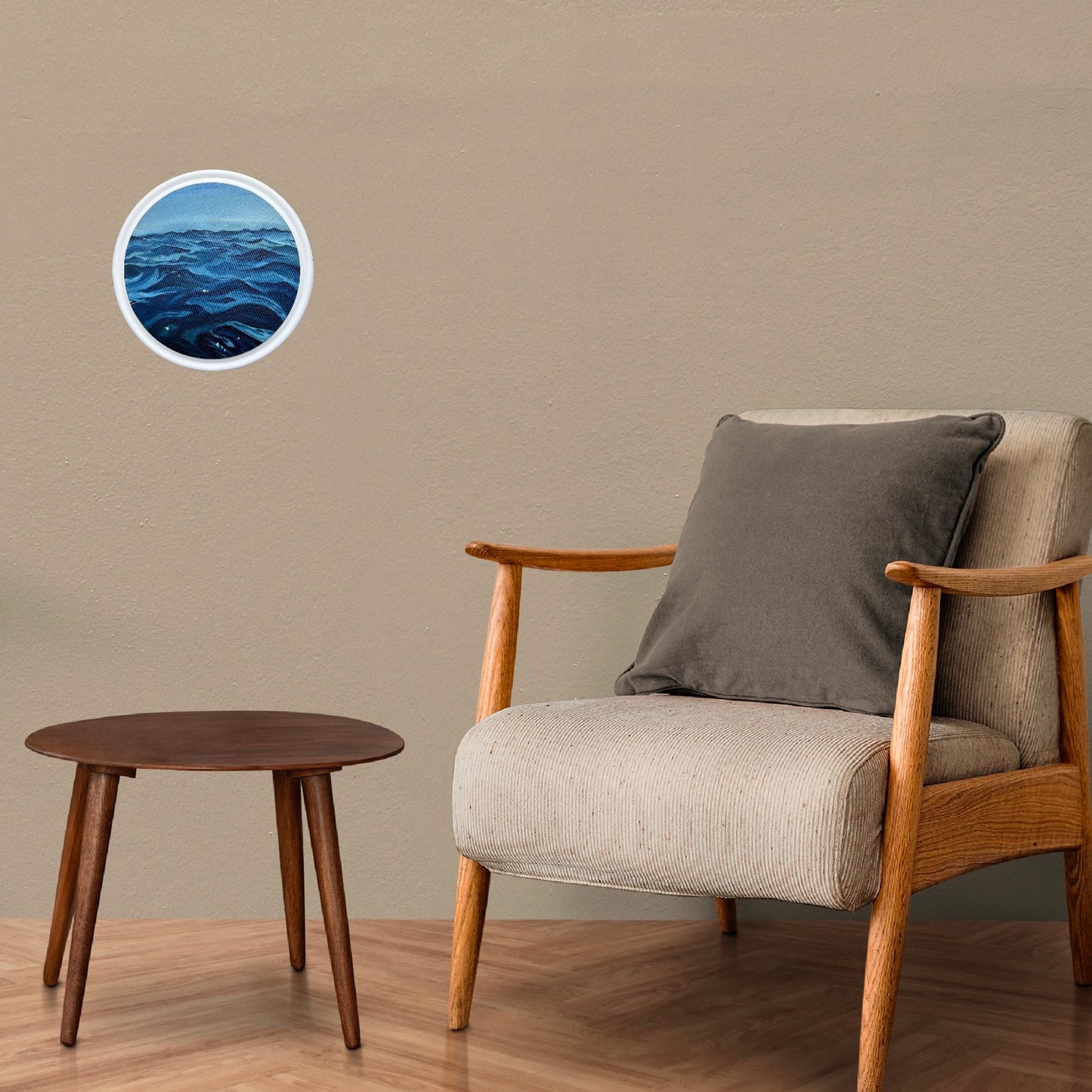 Corian Framed Detailed Oil Painting on 12" Round Canvas | Sea