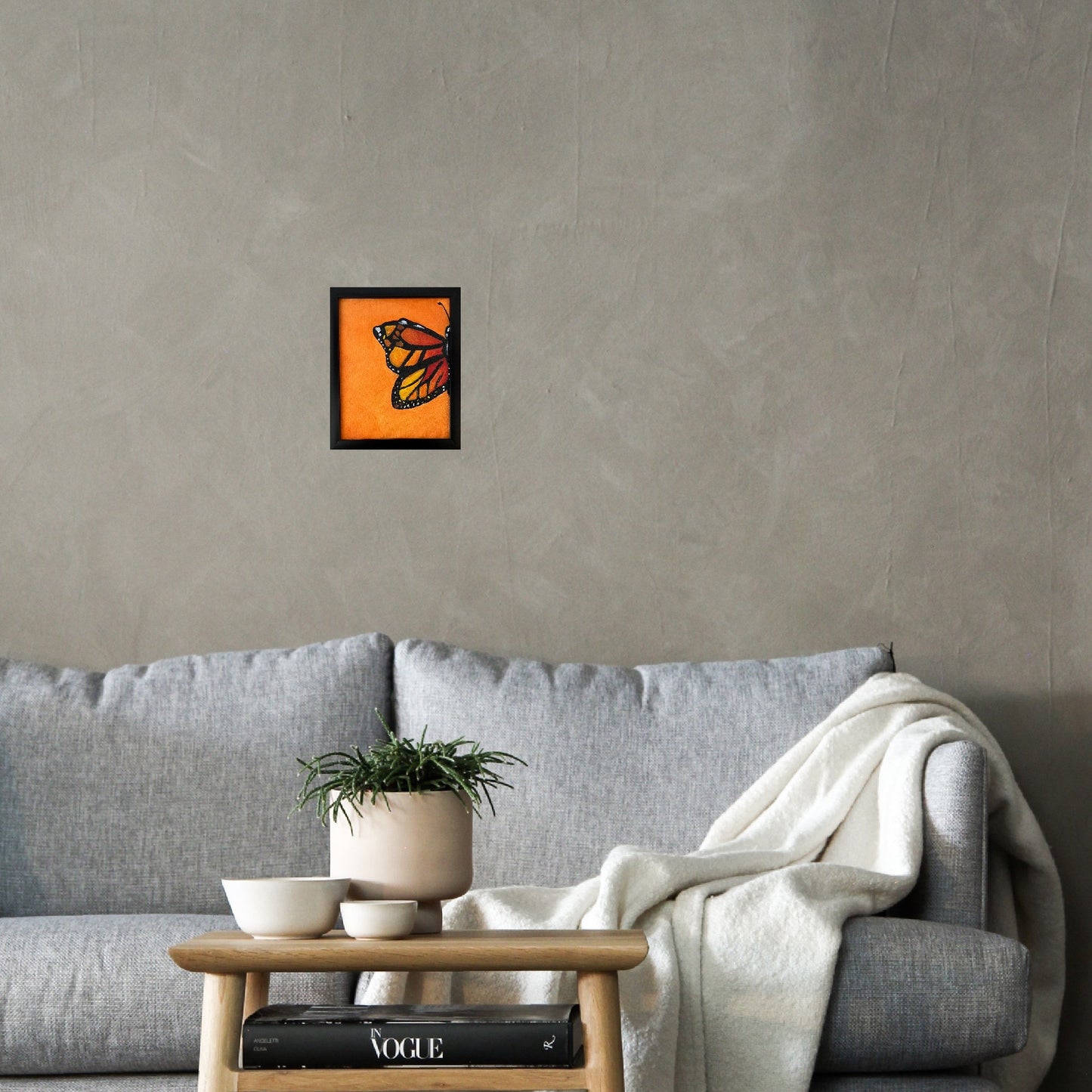 Detailed Framed Acrylic Painting on 10" x 8" Canvas Board | Butterfly with Orange Shades