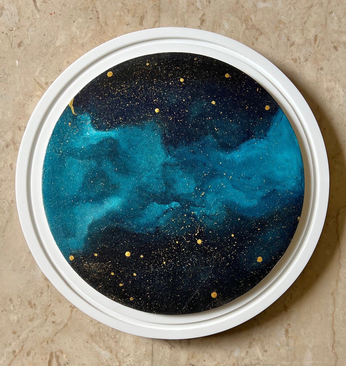 Corian Framed Detailed Acrylic Painting on 10" Round Canvas | Magical Clouds