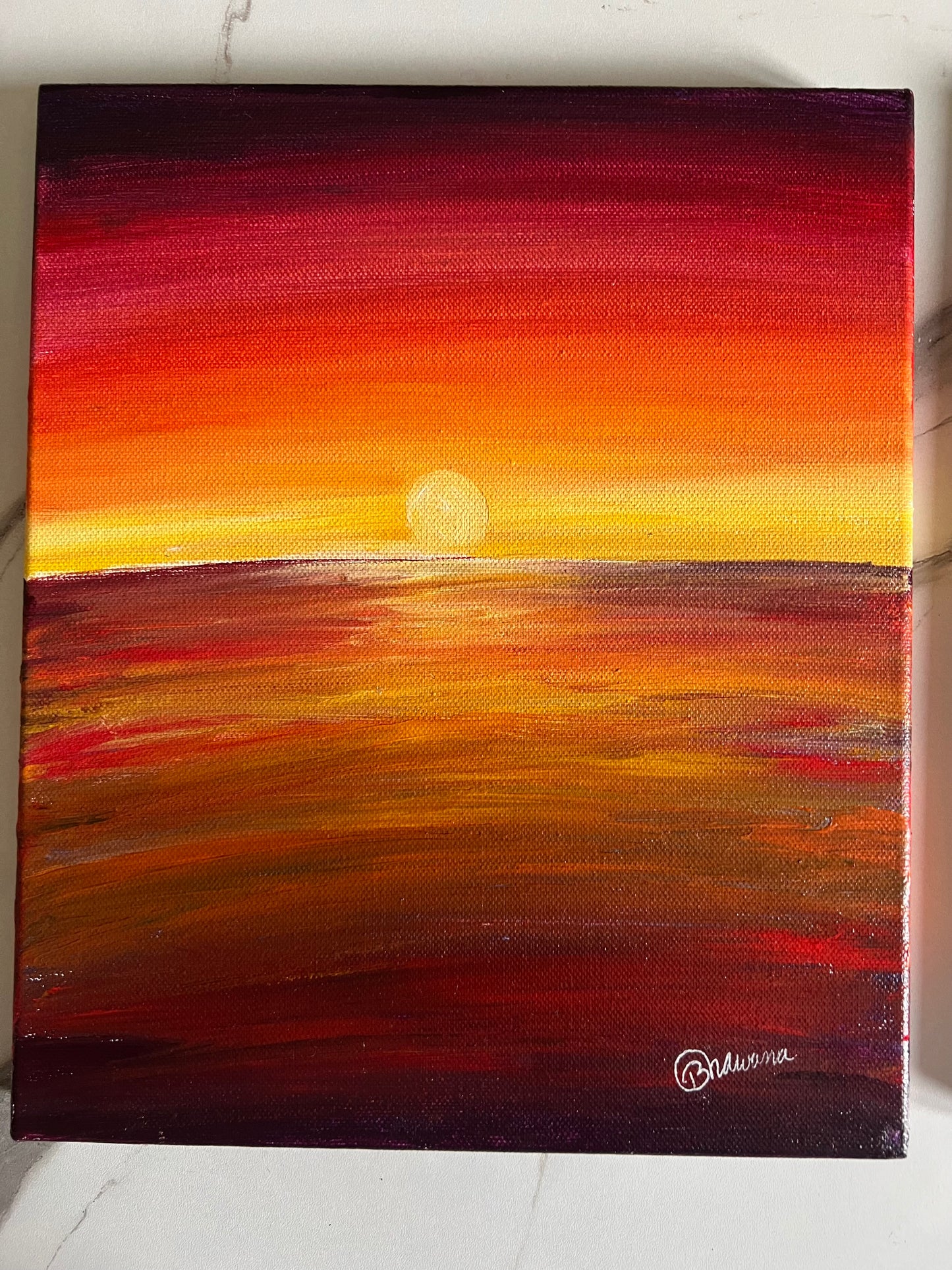 Detailed Acrylic Painting on 12" x 10" Stretched Canvas | Smooth Sunset