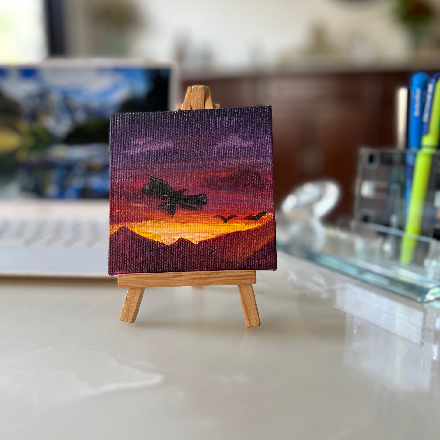 Desktop Paintings | 4" Square Canvas with FREE Easel