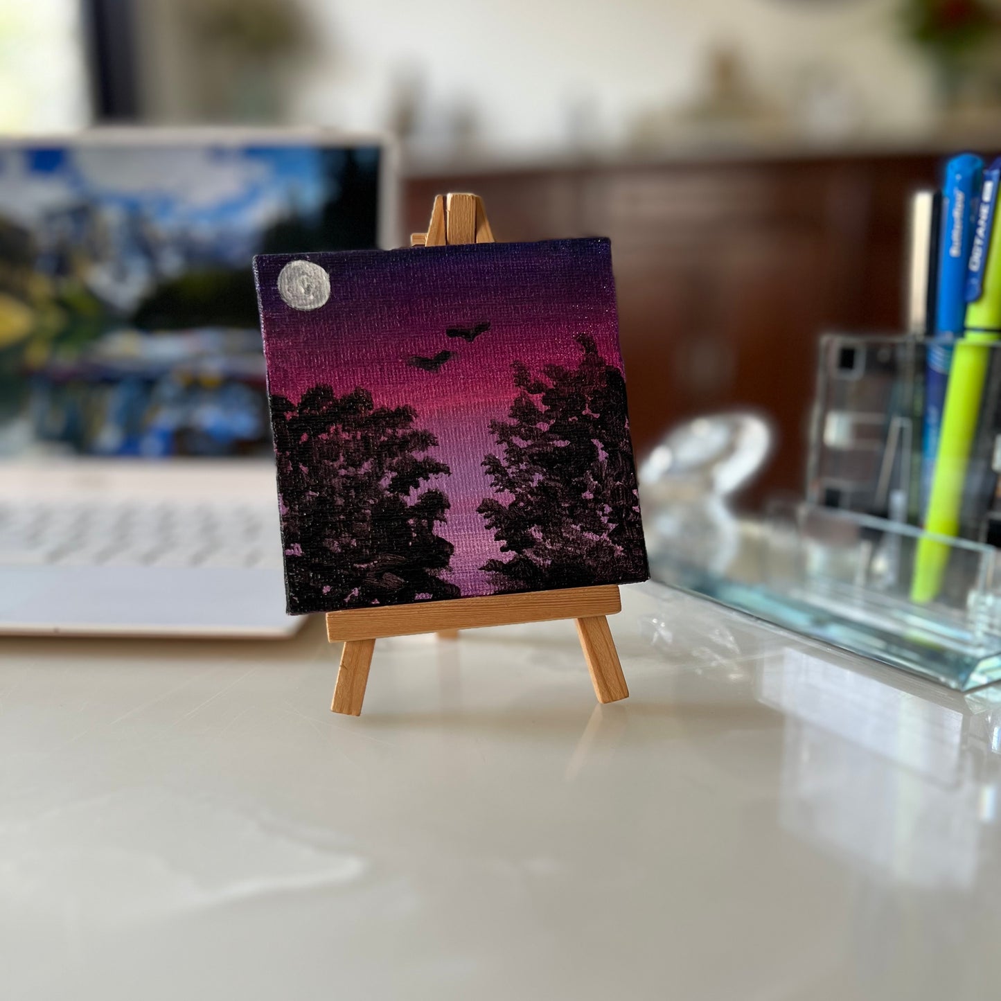 Desktop Paintings | 4" Square Canvas with FREE Easel
