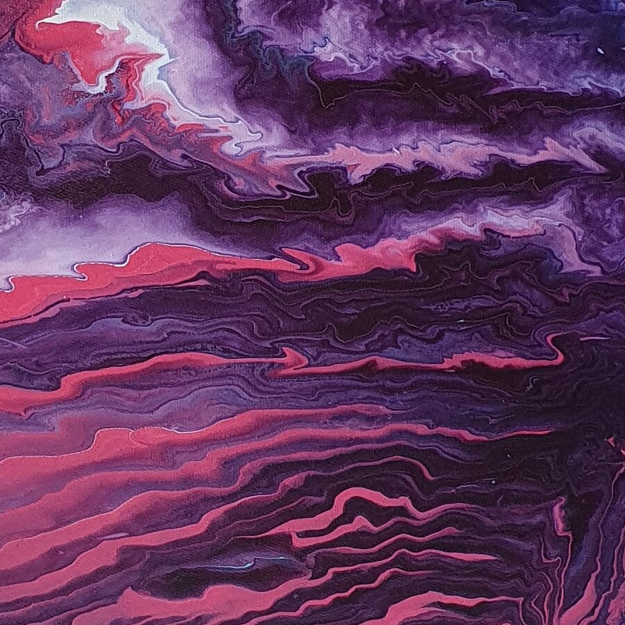 Fluid Abstract Painting on 16" Round Canvas | Stormy Clouds