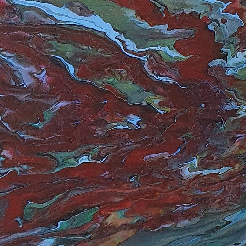 Fluid Abstract Painting on 24" Round Canvas | Battle of Life in Sea