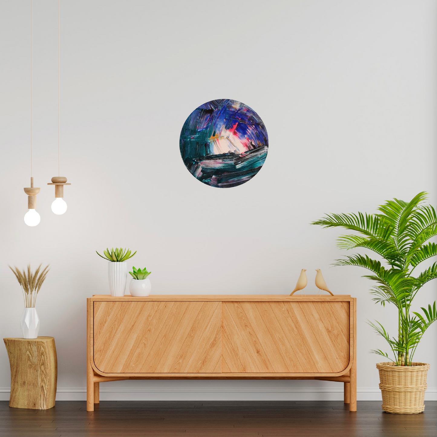 Fluid Abstract Painting on 16" Round Canvas | Manifestation Triangle