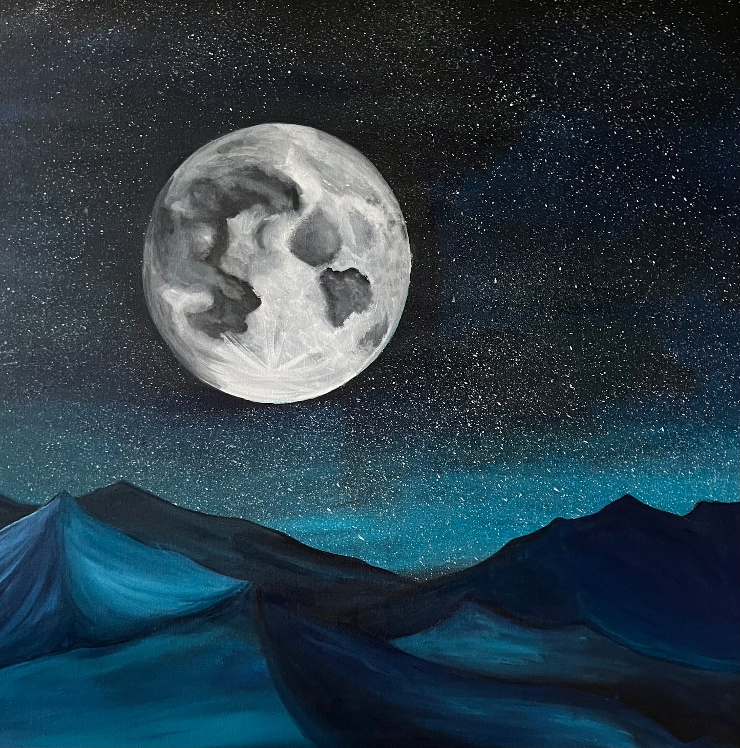 Detailed Acrylic Painting on 36" Square Stretched Canvas | Even Moon Flaws are Beautiful