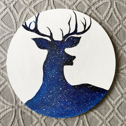 Corian Framed Detailed Acrylic Painting on 16" Round Canvas | Night in a Deer