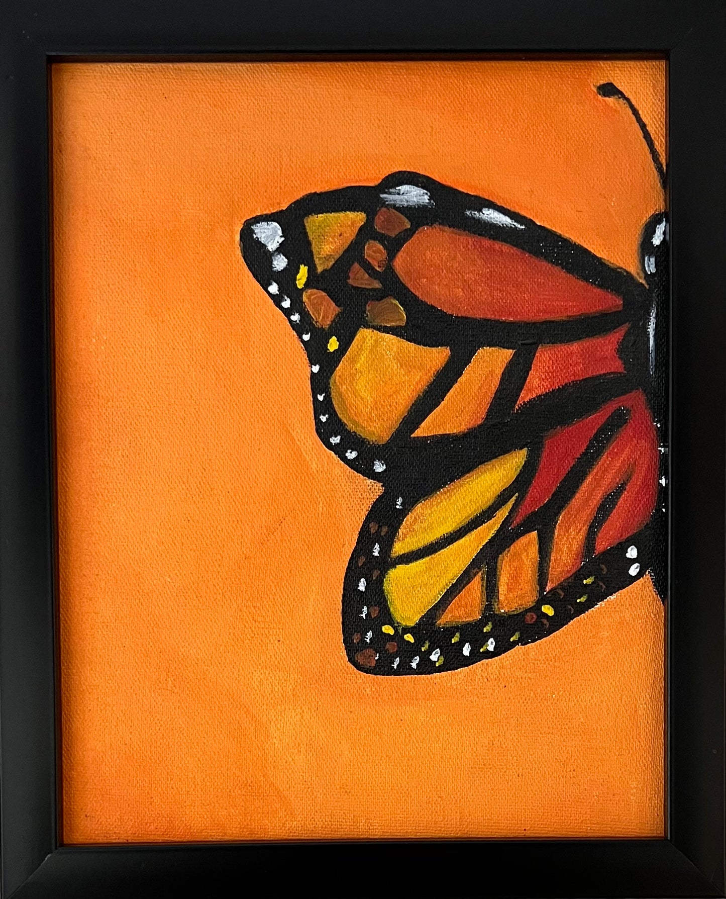 Detailed Framed Acrylic Painting on 10" x 8" Canvas Board | Butterfly with Orange Shades