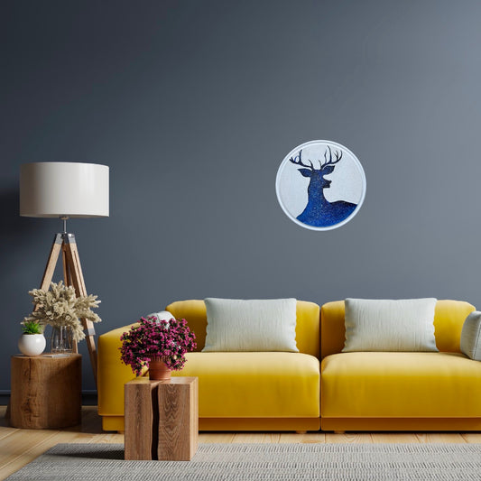 Corian Framed Detailed Acrylic Painting on 16" Round Canvas | Night in a Deer