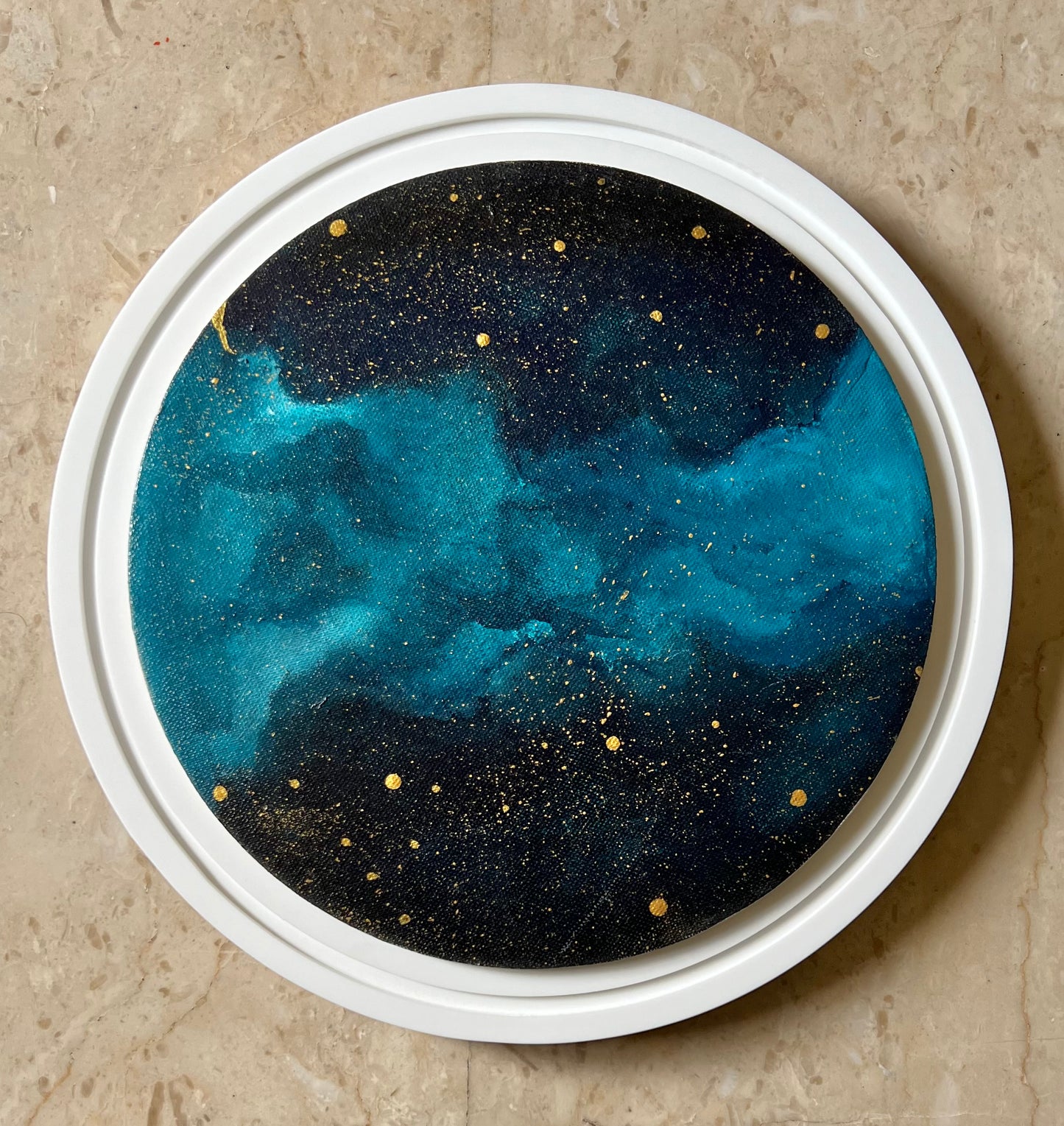 Corian Framed Detailed Acrylic Painting on 10" Round Canvas | Magical Clouds