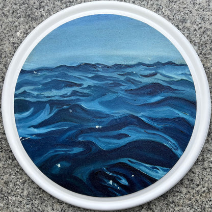 Corian Framed Detailed Oil Painting on 12" Round Canvas | Sea
