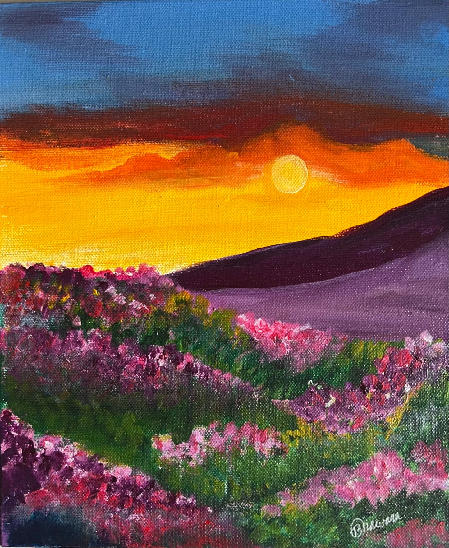 Detailed Acrylic Painting on 12" x 10" Stretched Canvas | Sunset Blooms