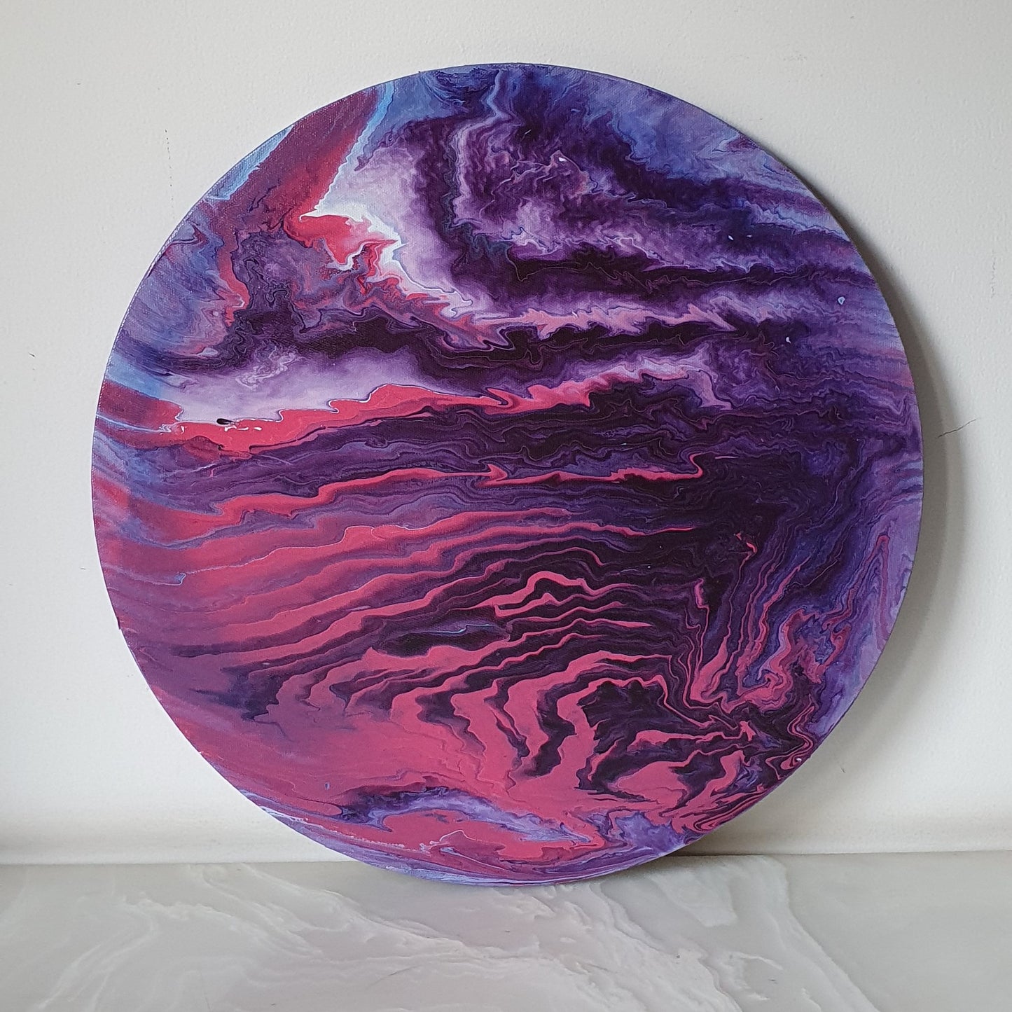 Fluid Abstract Painting on 16" Round Canvas | Stormy Clouds