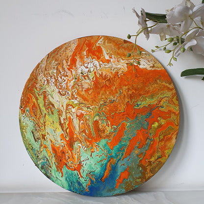 Fluid Abstract Painting on 16" Round Canvas | Basneel