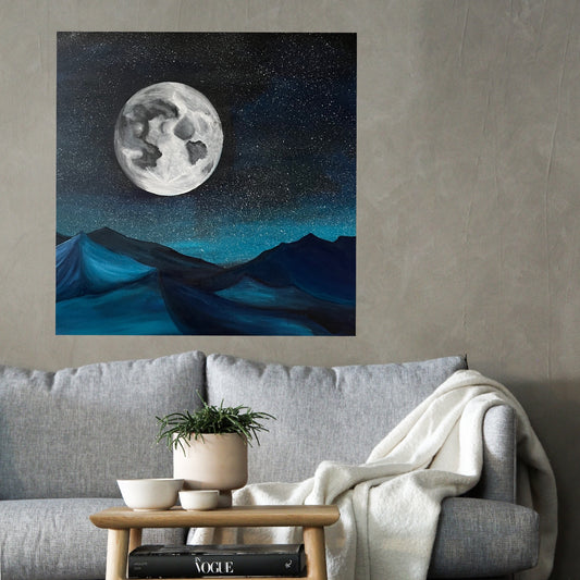 Detailed Acrylic Painting on 36" Square Stretched Canvas | Even Moon Flaws are Beautiful