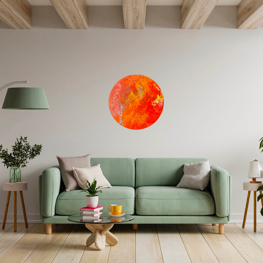 Fluid Abstract Painting on 24" Round Canvas | Orange Paradise